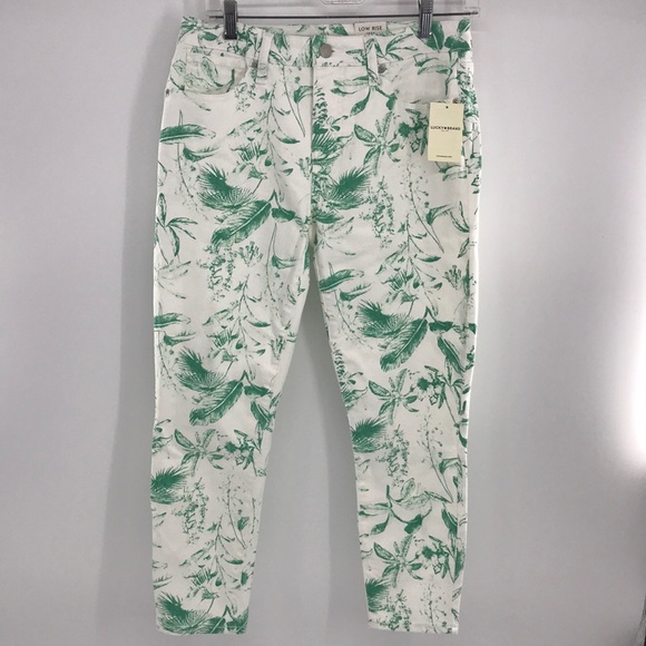 NEW Lucky Brand Low Rise Crop Jeans Palm Green/ White Tropical Print Sz 10/30 - Picture 1 of 14